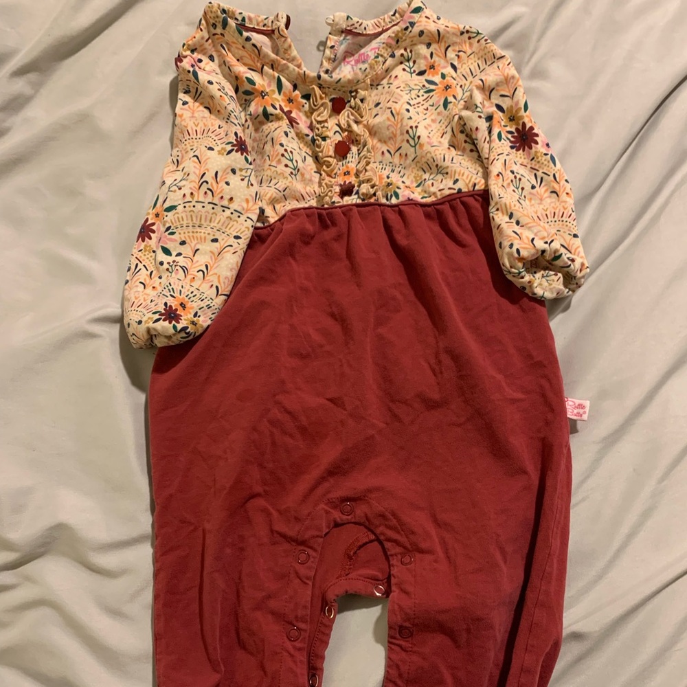 Ruffle Butts Floral Cream and Maroon Romper
